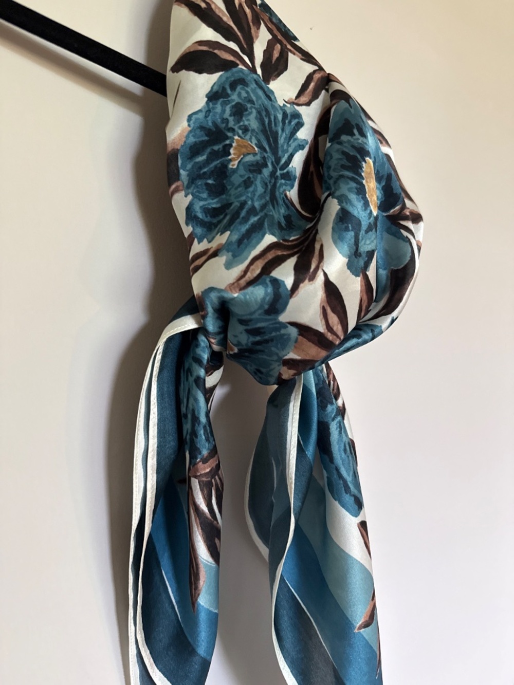 Madewell 100% Silk Square Scarf Blue Brown Floral - Picture 7 of 13